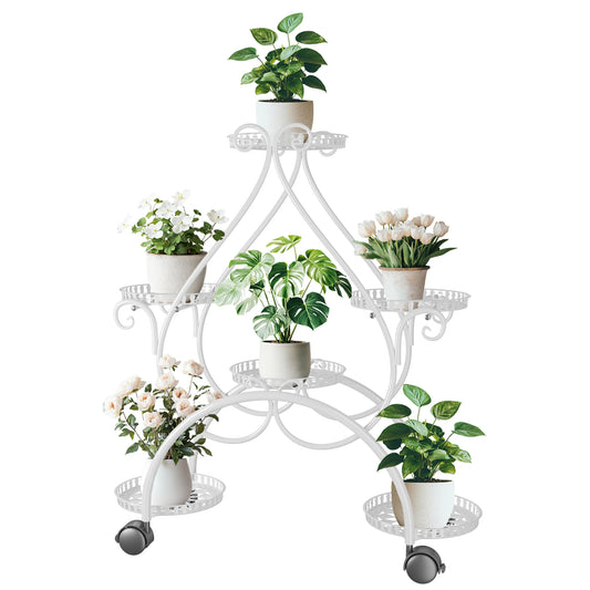 Indoor outdoor tall plant rack with rolling wheels