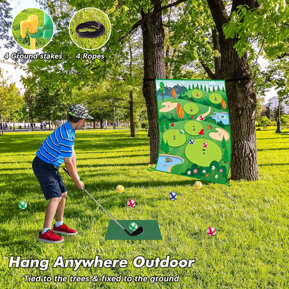 20 balls golf chipping game mat with club practice stick