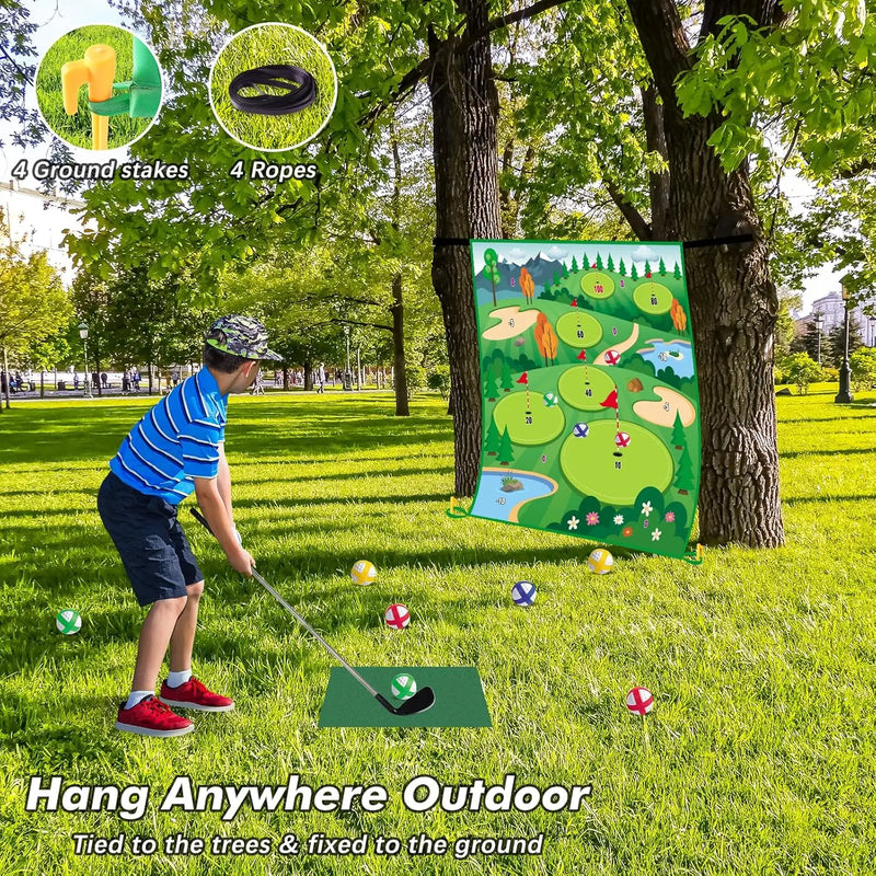 20 Balls Golf Chipping Game Mat with Club Practice Stick