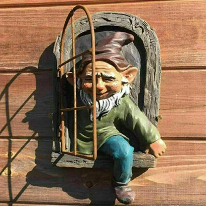 Creative garden gnome statue elf out tree hug