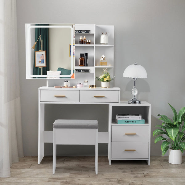 4-Drawer Dressing Table Set with Mirror Cabinet