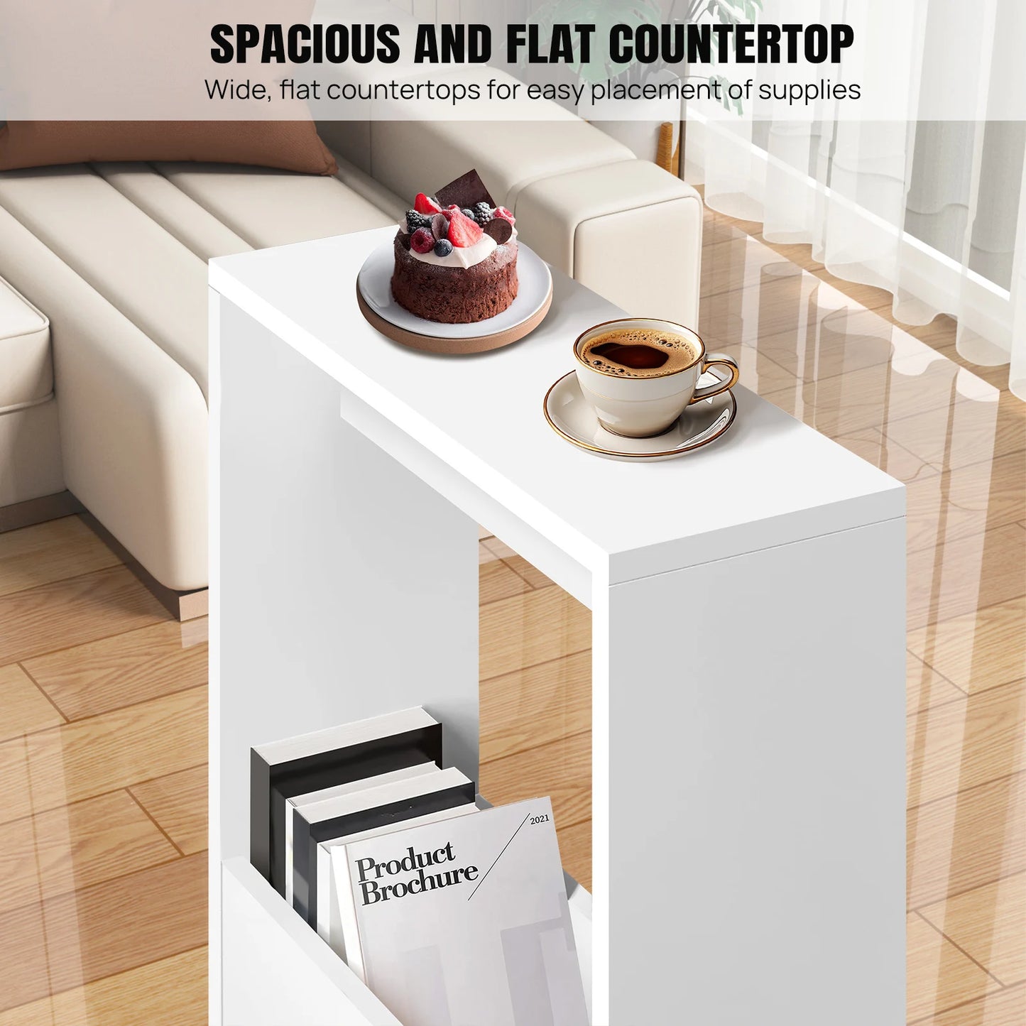 Narrow side table with storage shelf