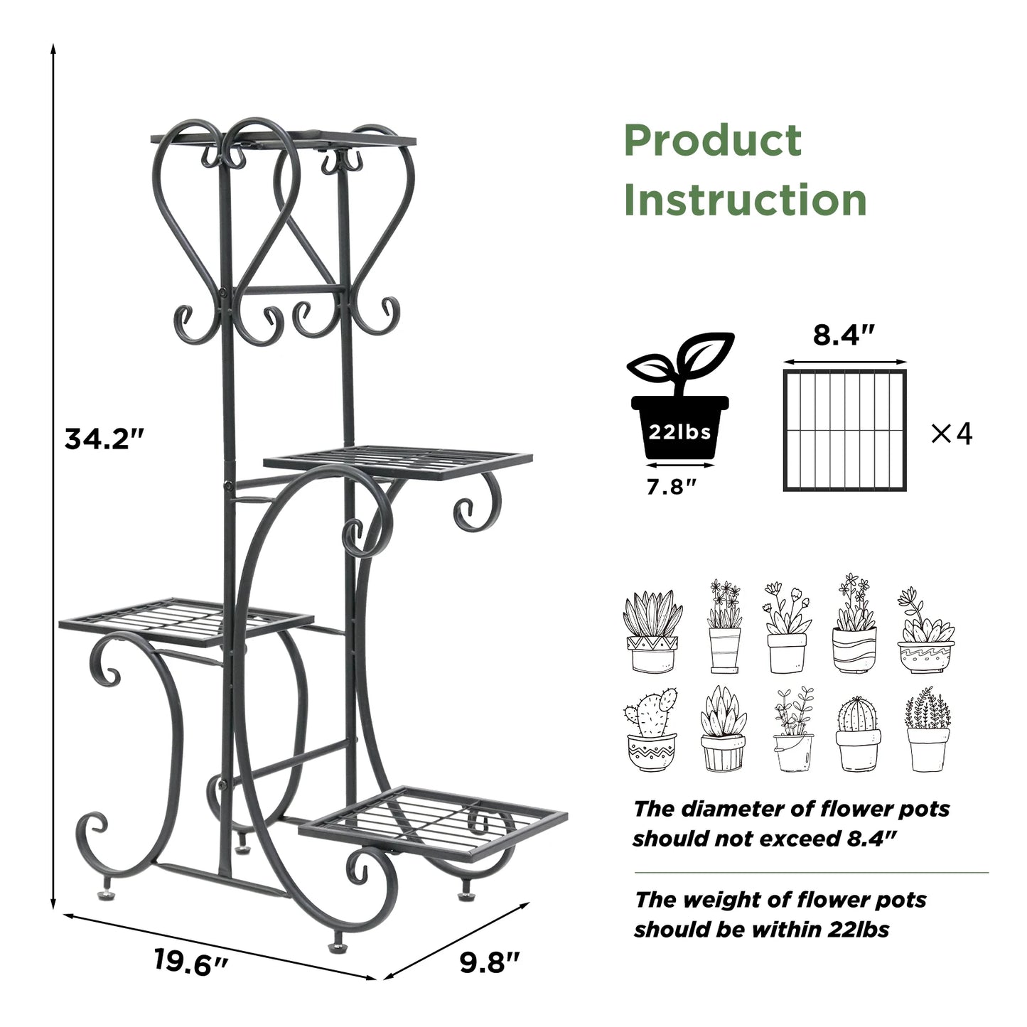 Metal outdoor indoor garden plant stand