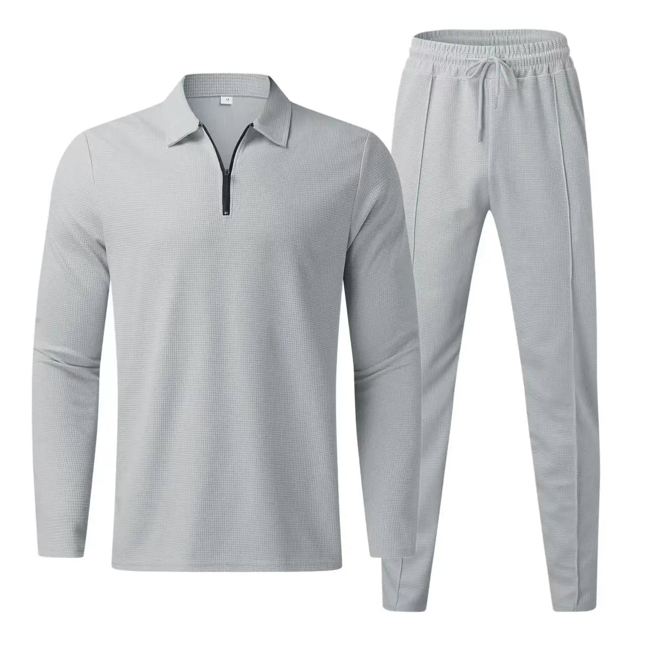 Men's plain waffle long sleeve pants suit