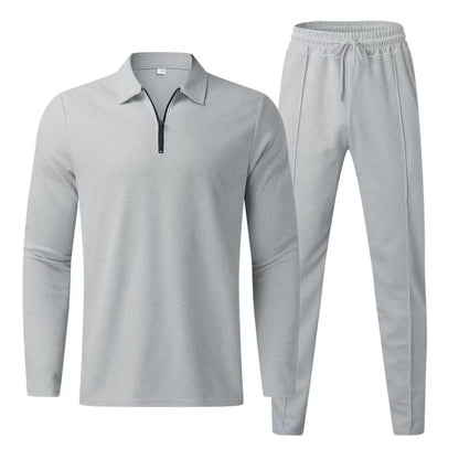 Men's plain waffle long sleeve pants suit