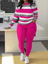 Casual O-Neck Long Sleeve Top and Long Pants Set