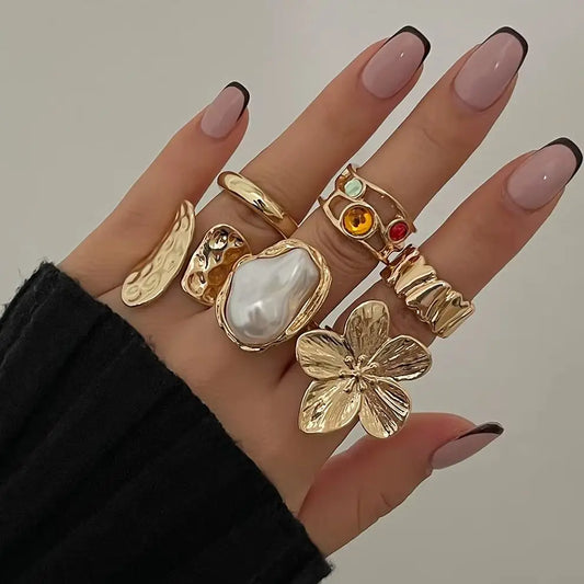 Exaggerated Metal Flower Open Rings