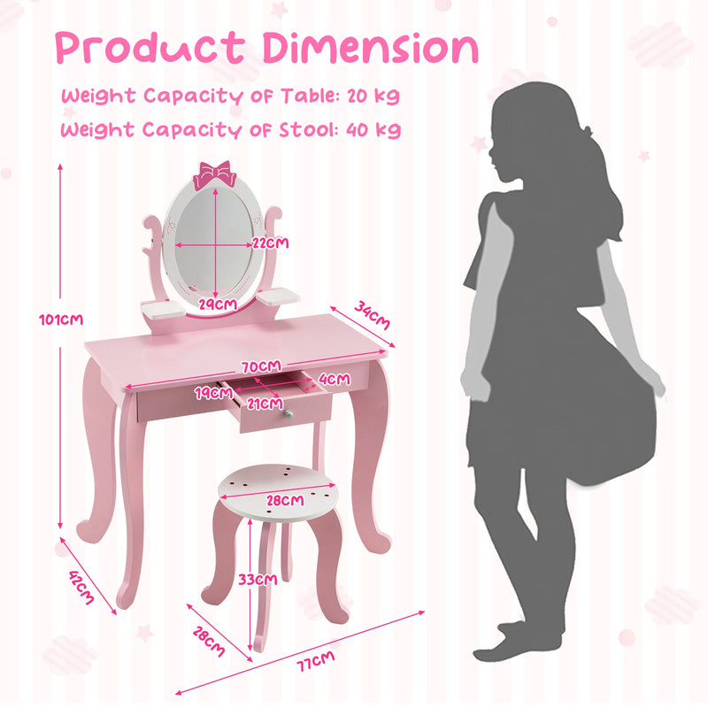 2-in-1 kids vanity table set