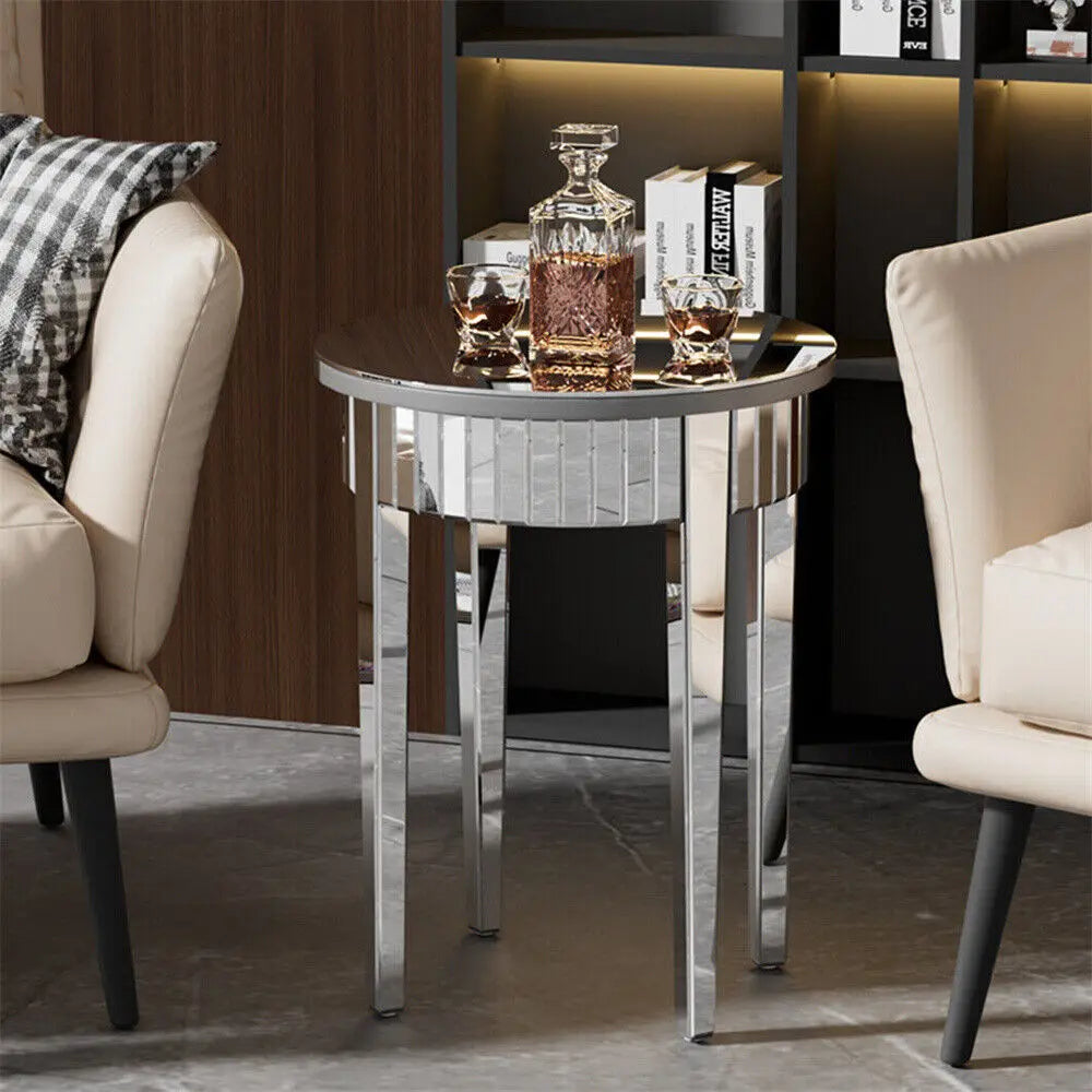 Modern silver mirrorred side table