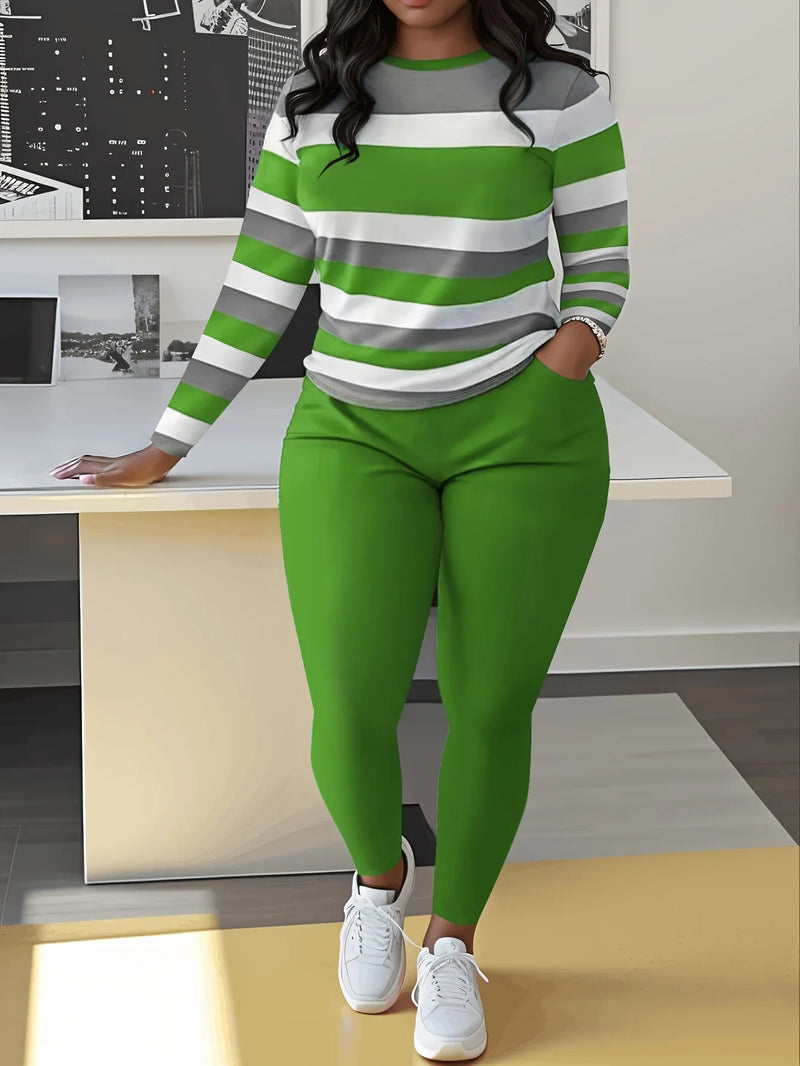Casual O-Neck Long Sleeve Top and Long Pants Set