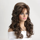 Natural Synthetic Mixed Brown Wigs with Bang