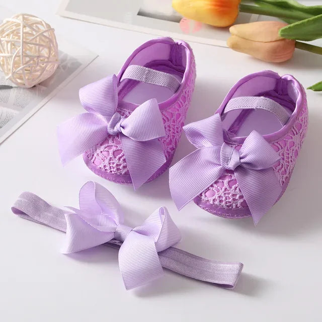 Newborn baby girl's bowknot lace shoes