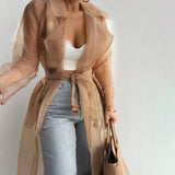 Mesh Transparent Long Sleeve Buttoned Overcoat