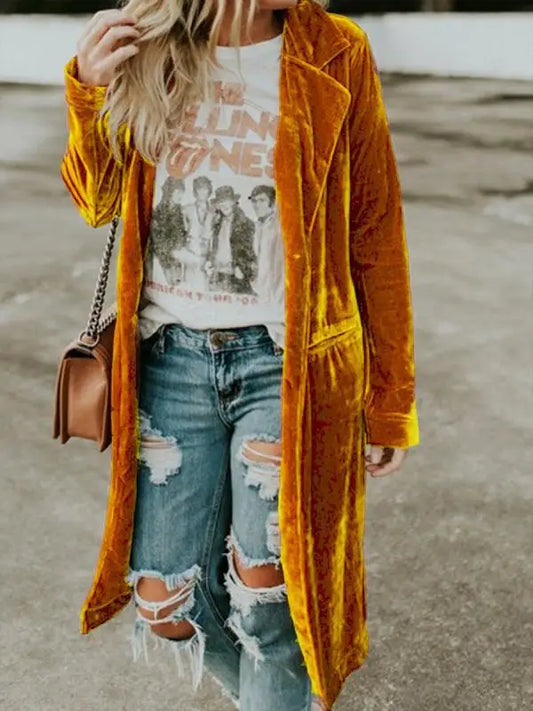 Long sleeve loose pocket ladies coats