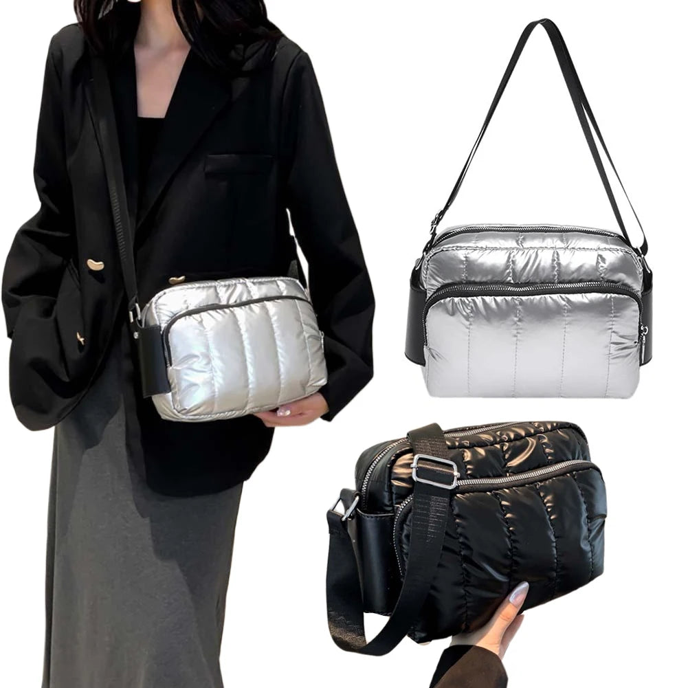 Quilted cotton adjustable strap handbag