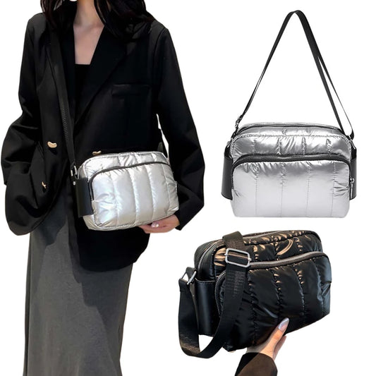Quilted cotton adjustable strap handbag
