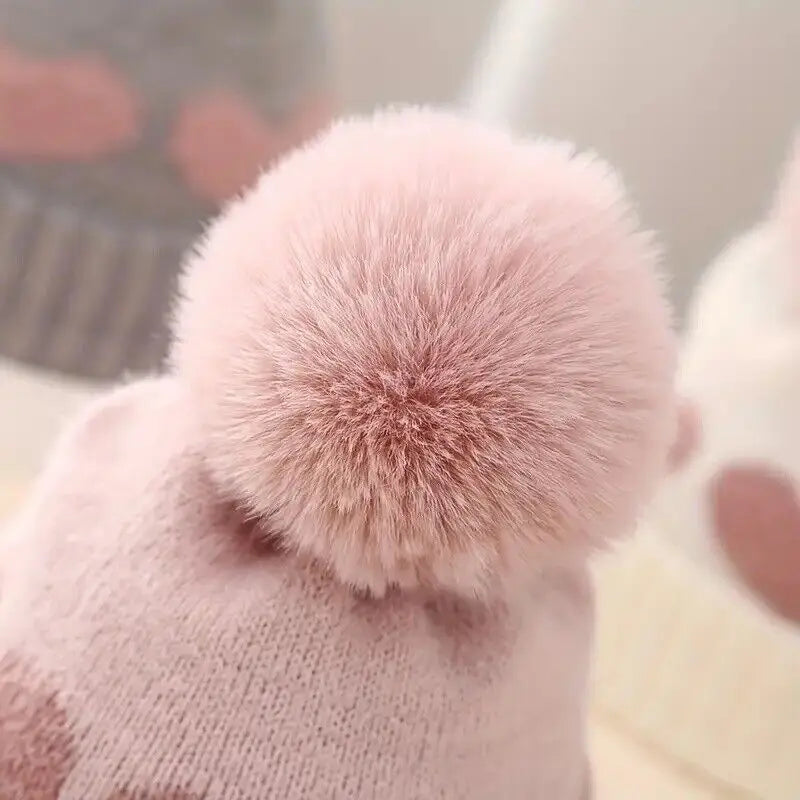 Toddler's Winter Warm Soft Bobble Pom Knitted Hat