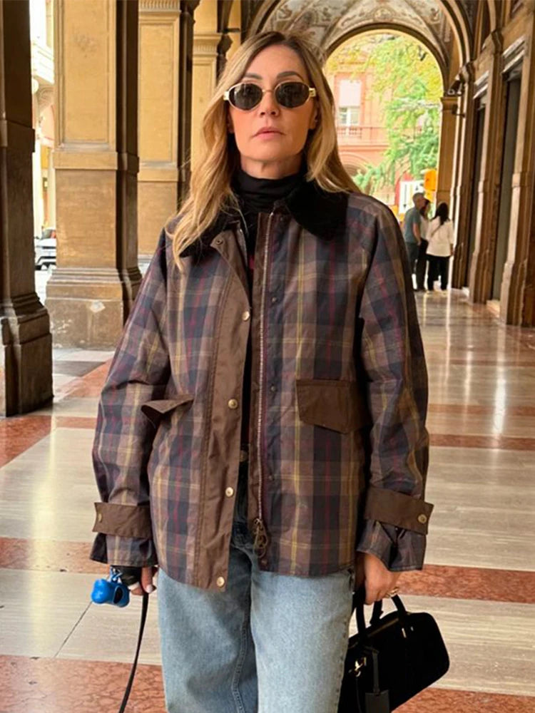Fashion plaid patchwork women's jacket