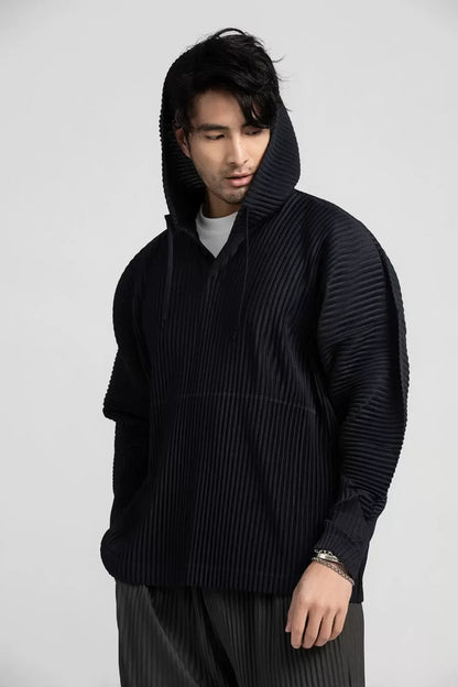 Breathable loose drawstring pleated hoodies