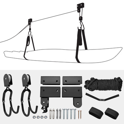 Kayak lift hanging pulley system