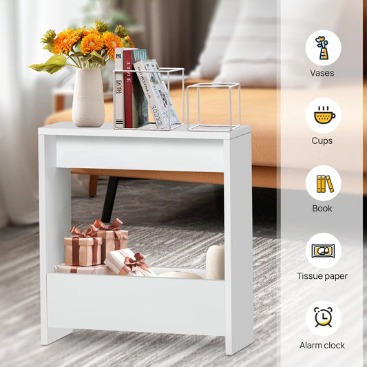 Narrow side table with storage shelf