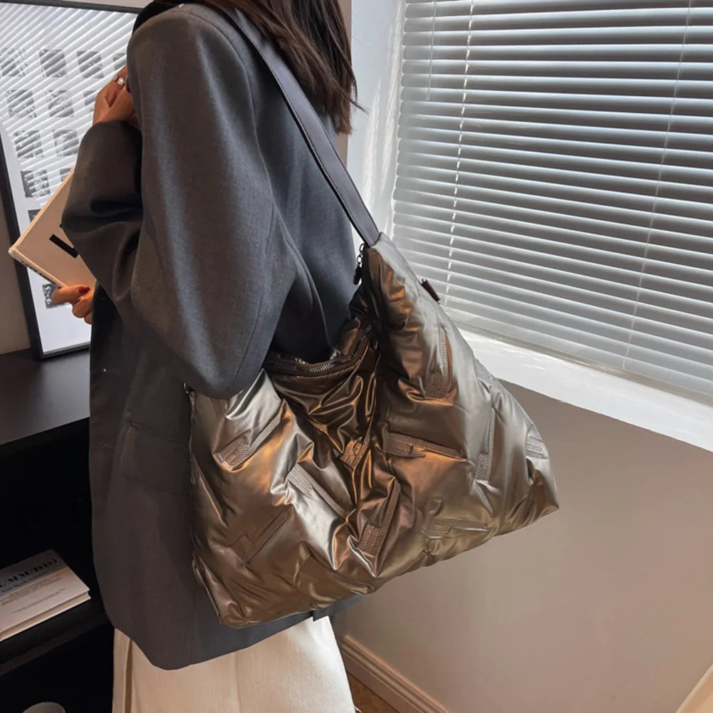 Cotton padded winter shoulder handbag