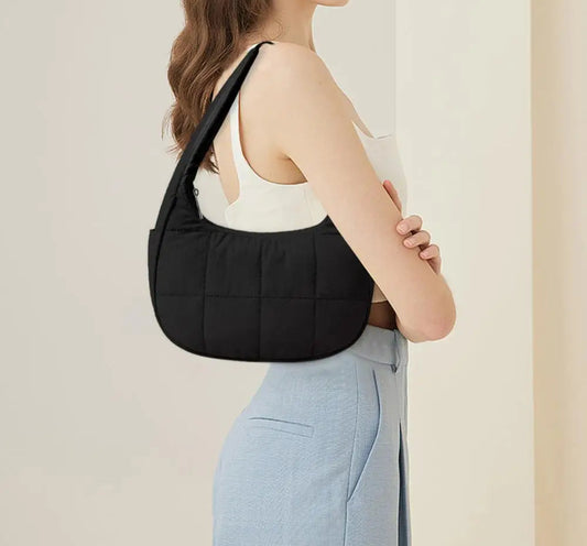 Small puffer crescent shoulder bag for women