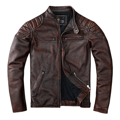 Vintage style cowhide genuine leather jacket
