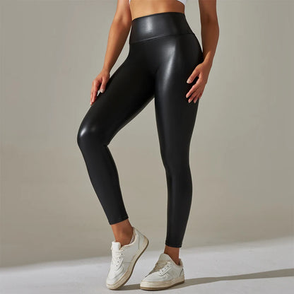 Pu leather high waisted slimming and yoga leggings