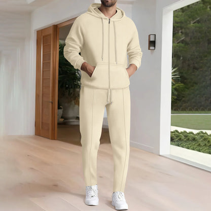 Men's plain waffle long sleeve pants suit
