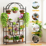 Arched Metal Flower Shelf with Hanging Hooks