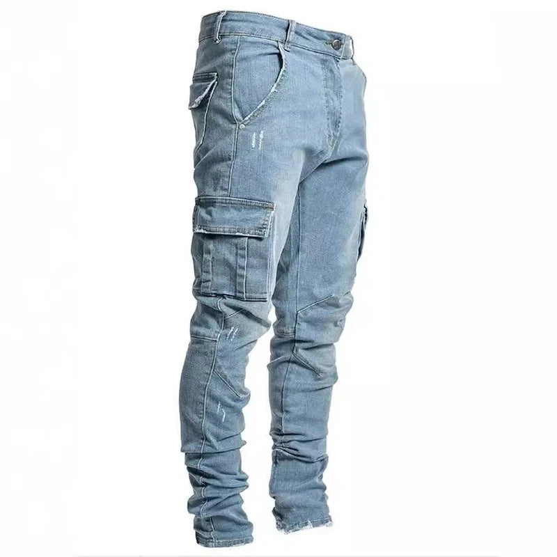 Multi Pockets Elastic Denim Jeans