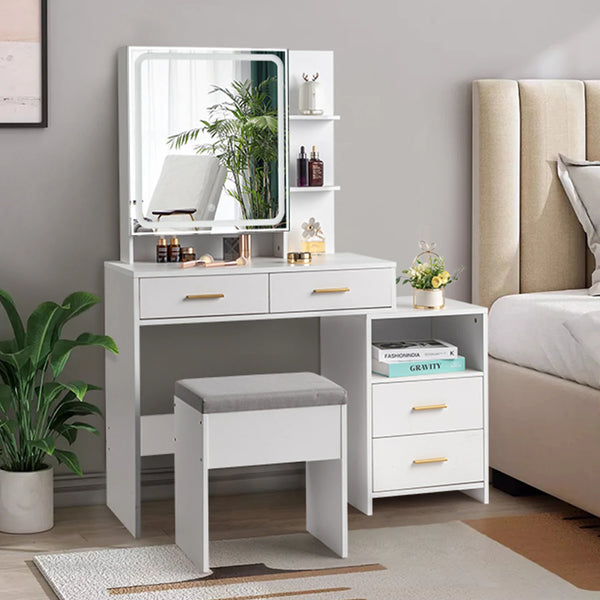 4-Drawer Dressing Table Set with Mirror Cabinet