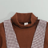 Solid Turtleneck Tops + Plaid Suspender Skirt Set
