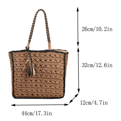 Hollow out tassel weaving straw handbag