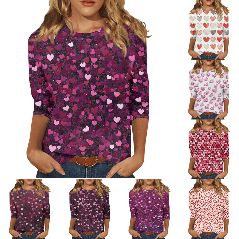 Heart Print Long Sleeve Top For Women