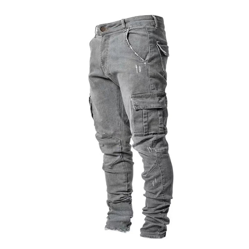 Multi Pockets Elastic Denim Jeans