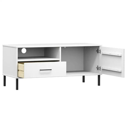 Modern white pine tv cabinet with metal legs