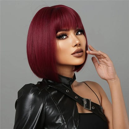 12 inches long red bobo synthetic hair wig