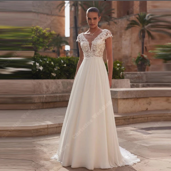 Elegant V-Neck Women's Wedding Dress