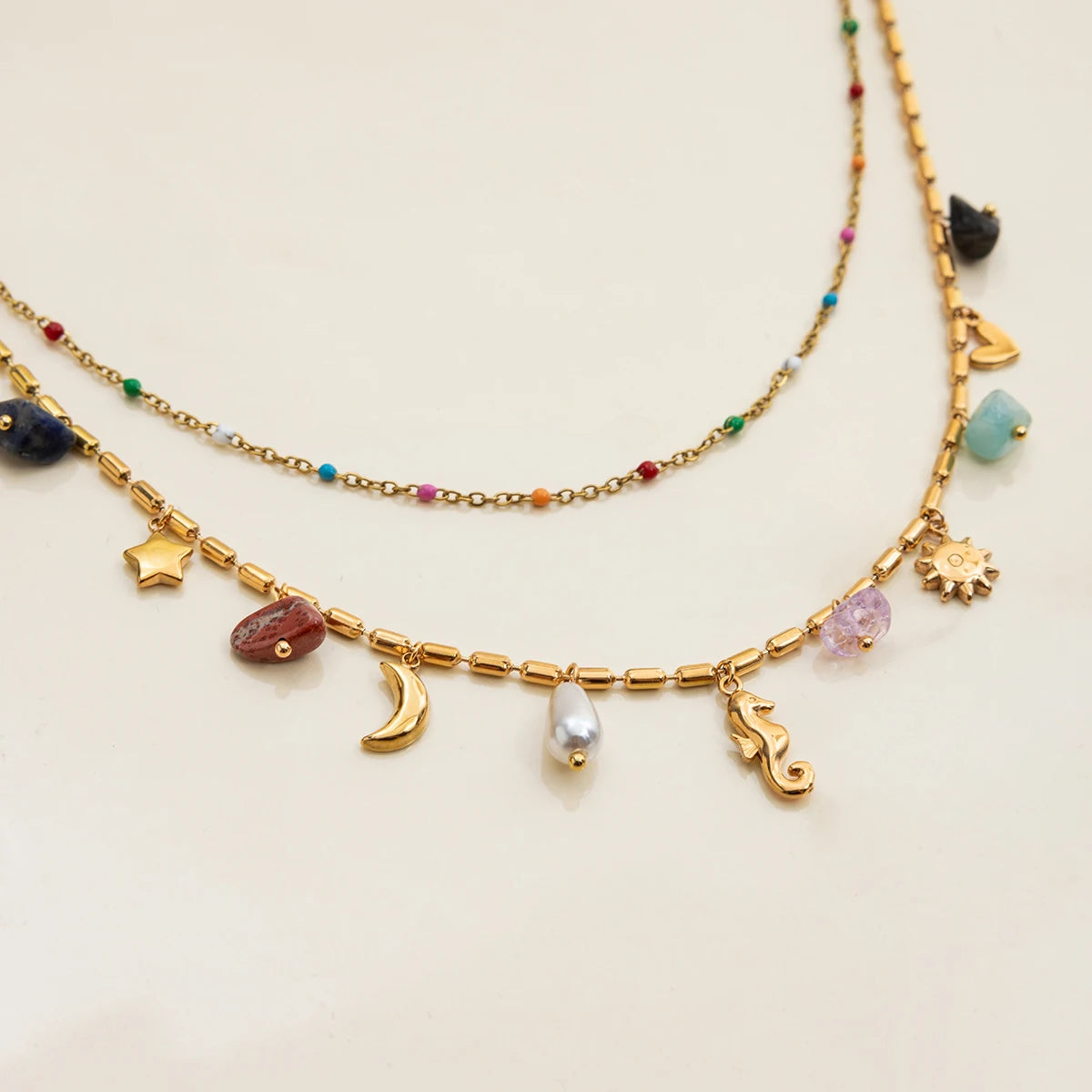 Stainless Steel Natural Stone Pendant Necklace