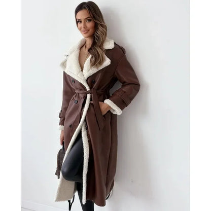 Ladies long sleeved lapel collar elegant soft coat