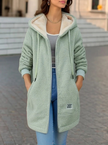 Hooded thickened fleece-lined wool jacket