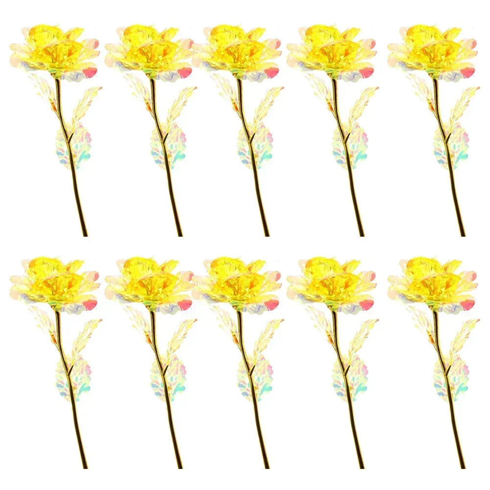 10pcs eternal colorful gold rose