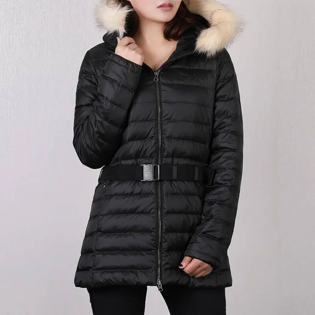 Winter cold proof warm mid-length hooded coat