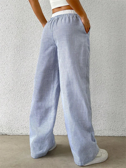 Women's casual striped woven wide leg pants