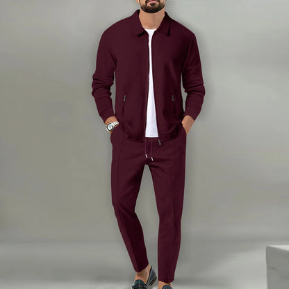 Men's plain waffle long sleeve pants suit