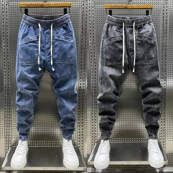 Elastic Waist Trendy Cropped Slim Fit Jeans