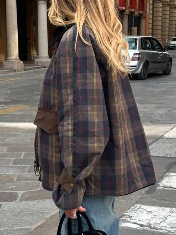 Fashion plaid patchwork women's jacket