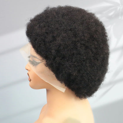 Afro kinky curly human hair short pixie cut wigs